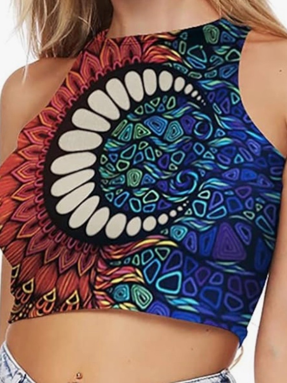 Boho Multicolor High-Neck Cropped Tank Top